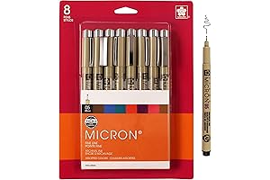SAKURA Pigma Micron Fineliner Black Pens - 003, 005 Point Size, 8 Pens