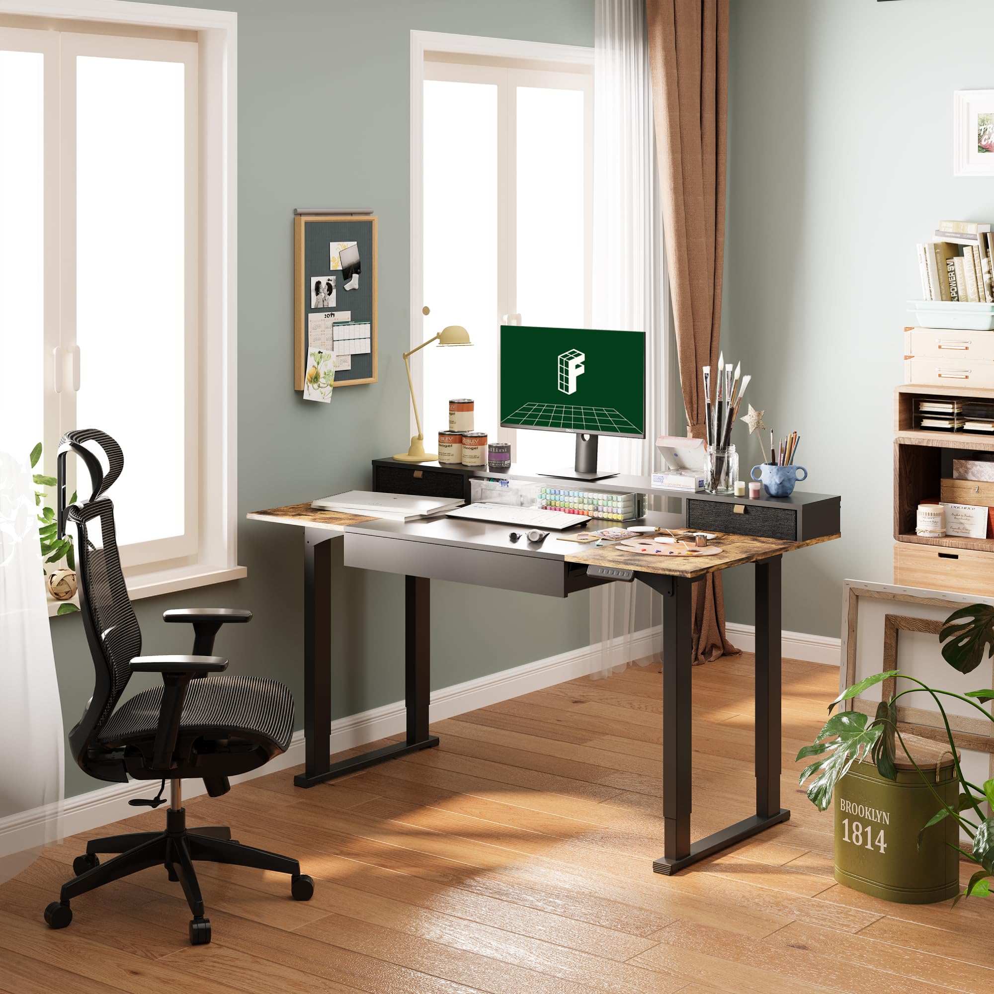 FLEXISPOT 63x32 in 4-Leg Standing Desk with Storage Electric Adjustable Height with 3 Drawers Shelving Home Office Workstation — view 2