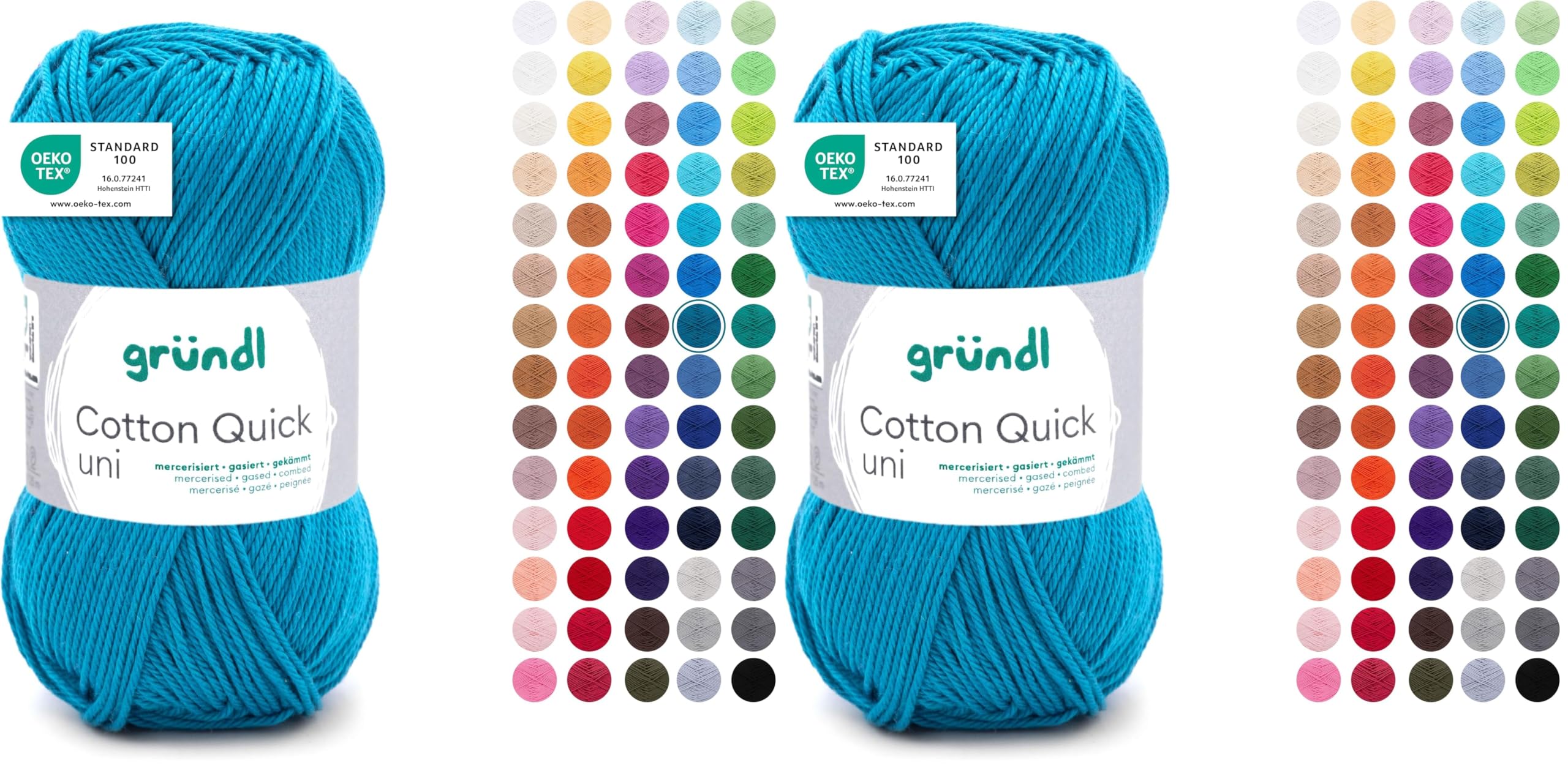 Gründl Wolle Cotton Quick uni - dünne Wolle zum Häkeln - Strickgarn - Häkelgarn - Glänzend und hautfreundlich - 100% Baumwolle - 1 Knäuel / 125 m - Nadelstärke 3-4 - Petrol (Packung mit 2)