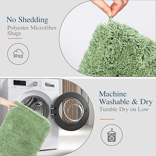 Miniatura 4 de Walensee - Tapete de baño antideslizante, absorbente, extrasuave, microfibra, peludo, lavable a máquina, felpa gruesa para ducha (16 x 24 pulgadas,
