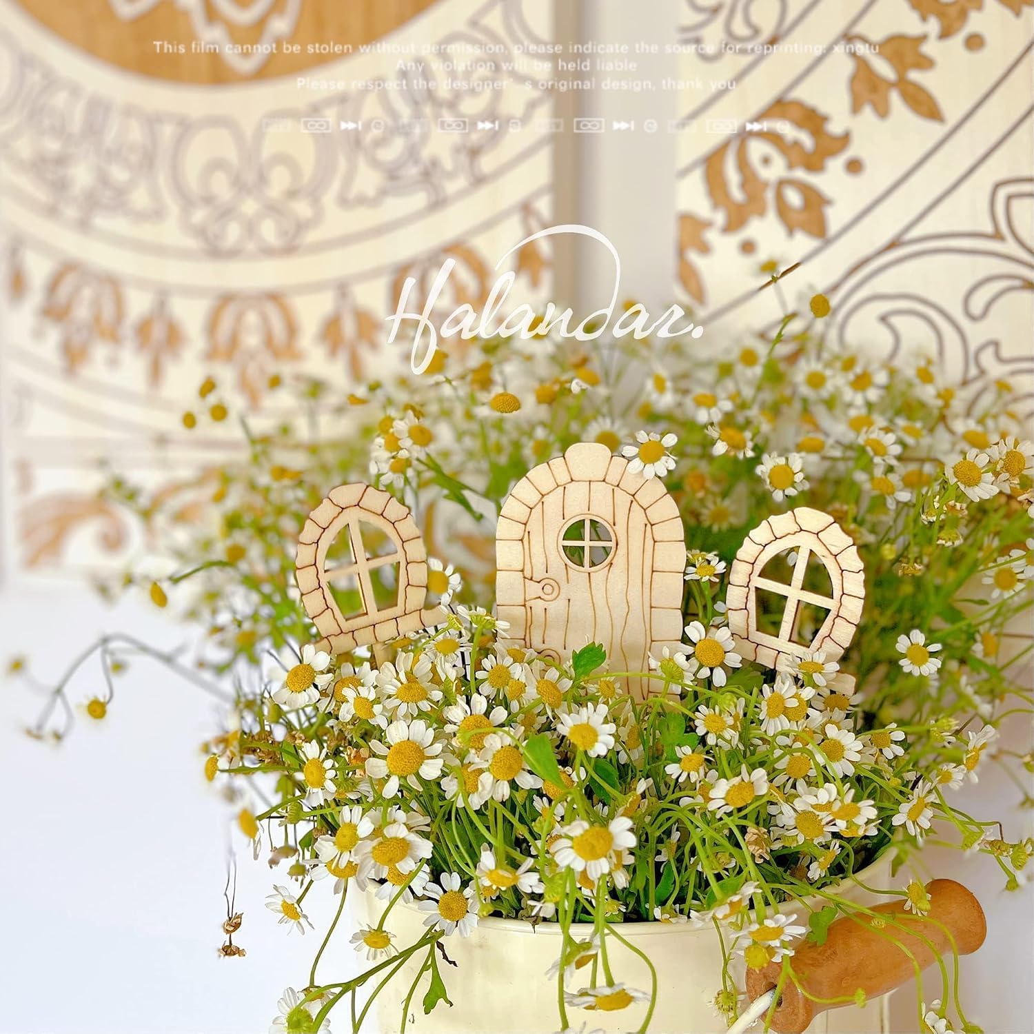 Halandar 56Pcs Wooden Fairy Door Window Unpainted Miniature Fence Craft Kit