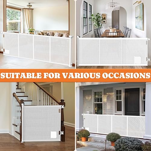 Miniatura 7 de Pawtners Puertas retráctiles para bebés extra anchas, 41 pulgadas de alto que se extienden hasta 120 pulgadas de ancho, puerta para perros