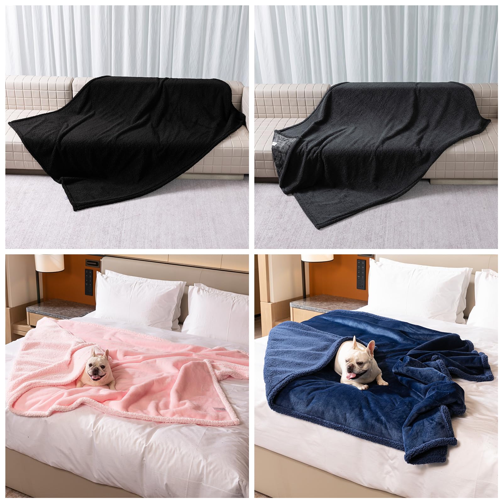 Maidewow Waterproof Dog Blanket Reversible Pet Bed Cover Black Puppy Blankets Leakproof Sofa Couch Washable Cover Cat Fluffy Fleece Pet Blanket for Warm-Black,L - Image 4
