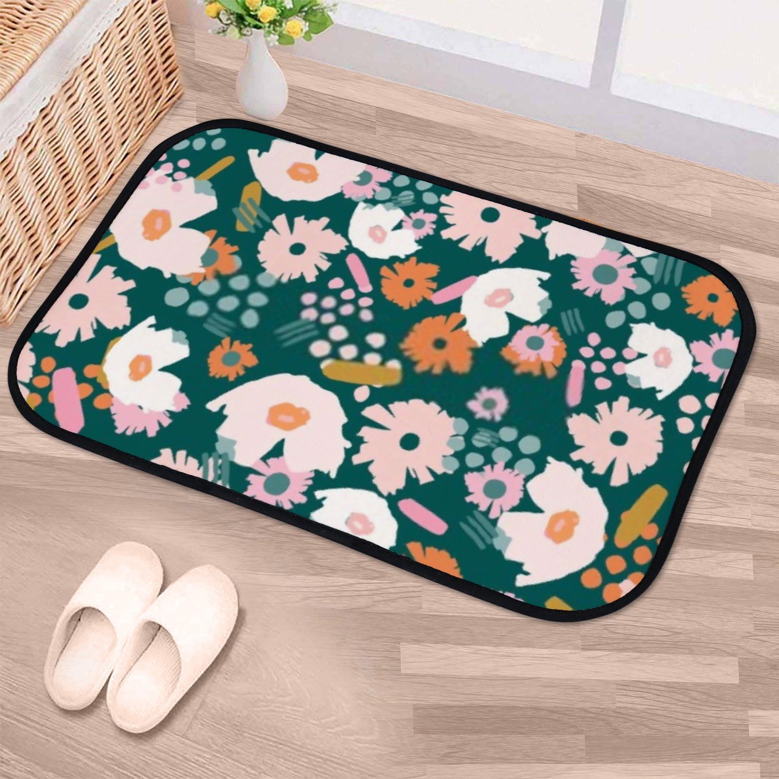 Nuansexi Bathroom Rugs Floral Seamless Pattern Floor Mats Non Slip Bathmat Doormat Tub Mat Coral Velvet Absorbent Entrance Carpet Mats Machine Washable Bedroom Decor