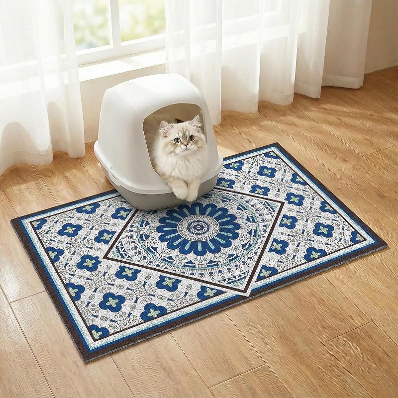 Tapete para Caixa de Areia de Gatos BLESWIN em PVC com Base Antiderrapante e Dupla Camada, 60,96 x 43,18 cm