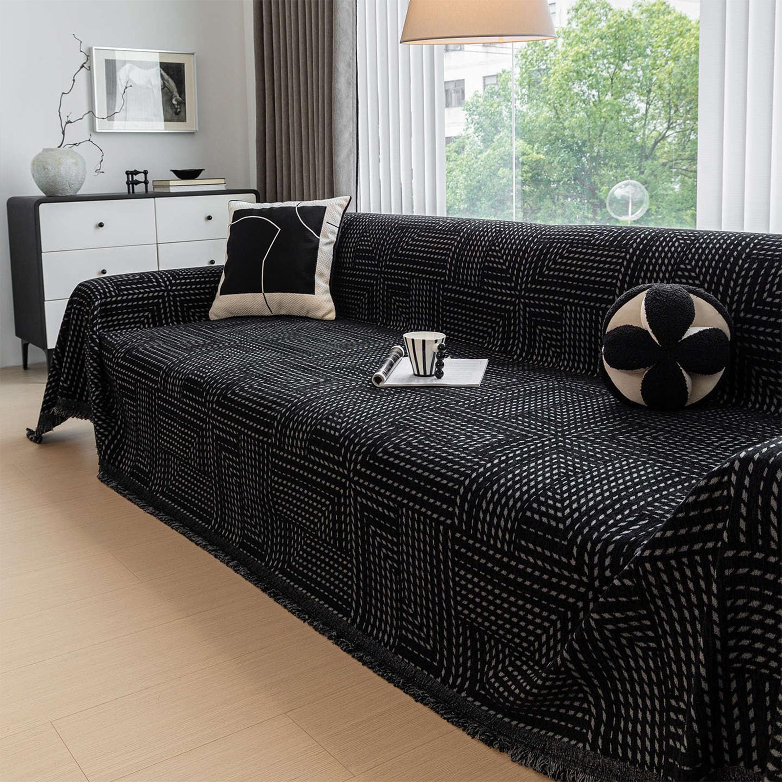 Manta de chenilla negra 180x230 cm reversible y lavable para sofa
