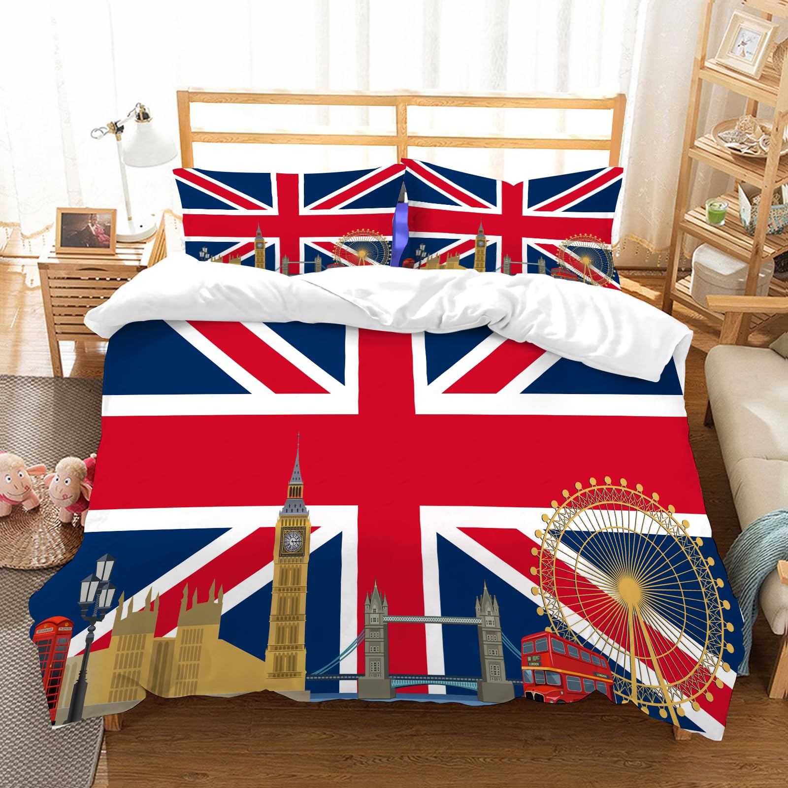 Parure de lit 178x208cm en microfibre haute qualité durable et douce motif drapeau UK