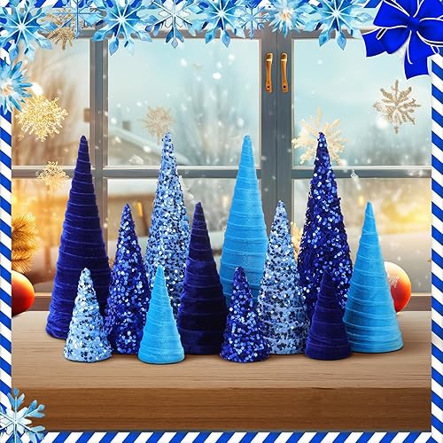 Miniatura 4 de Juego de 12 piezas de árbol de terciopelo de Navidad, decoración moderna de Navidad, decoración de árbol de Navidad, figuras de árbol de Navidad,