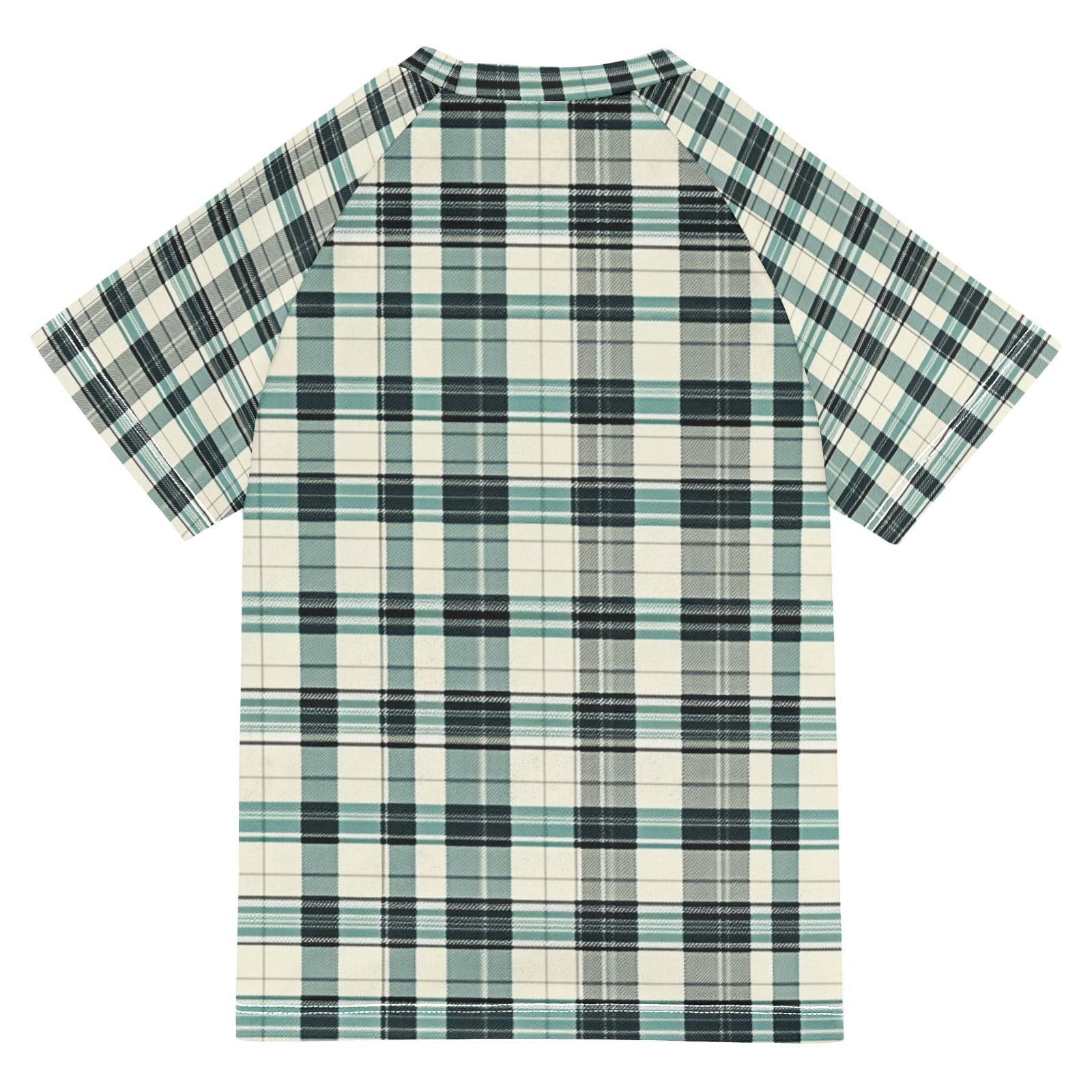 Bathing Suit Kids Short Sleeve Rash Guard for Girls 7T Herringbone Houndstooth Checked Teal Neutral Birds