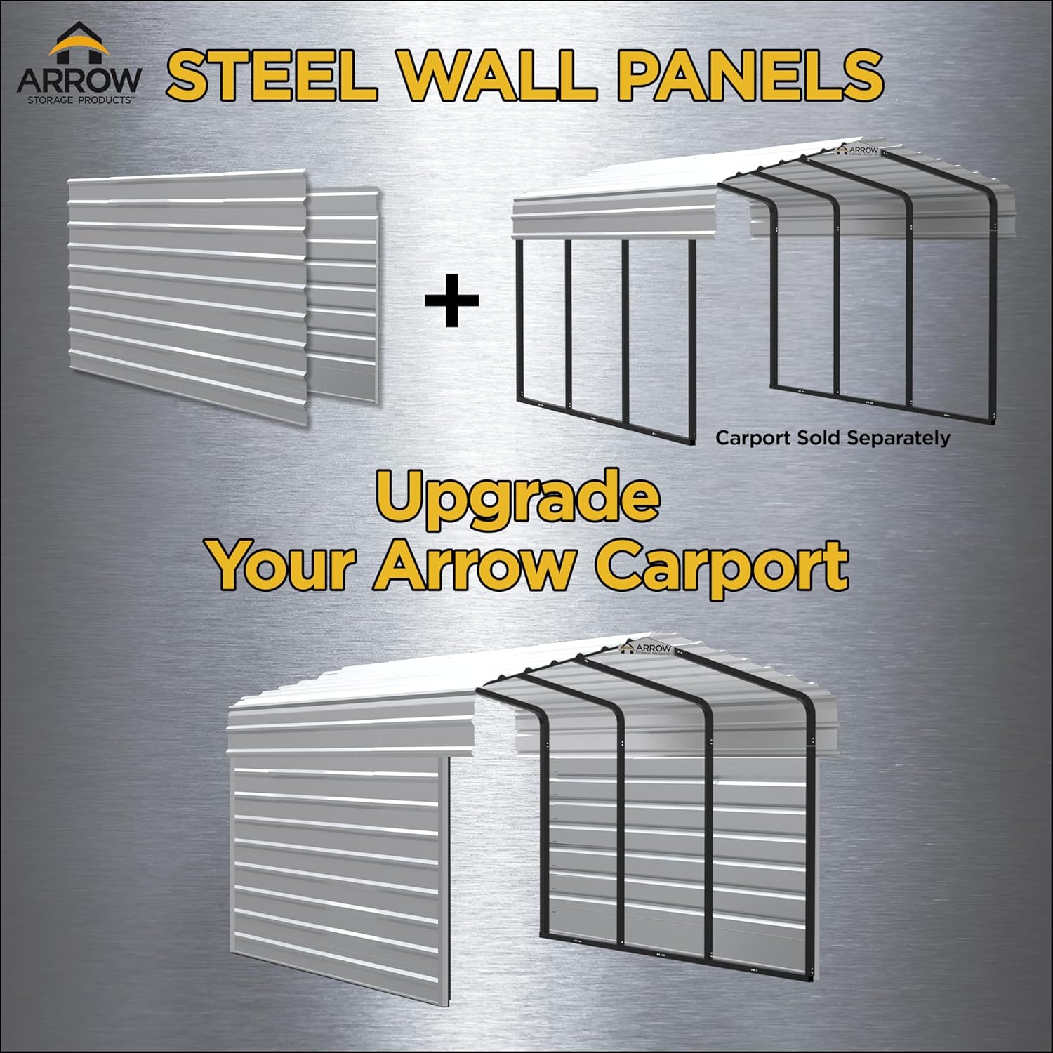 Arrow 20' x 9' Two-Sided Carport Enclosure Wall Kit for 7' or 9' Carports, Heavy-Duty Galvanized Steel Carport Enclosure Panel, 2 Walls, Charcoal