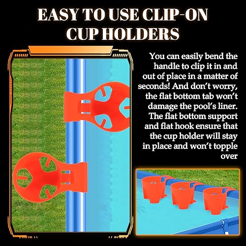 Miniatura 13 de TonGass Paquete de 6, portavasos blancos para piscinas sobre el suelo, compatibles con piscina sobre el suelo con barra superior redonda de 2