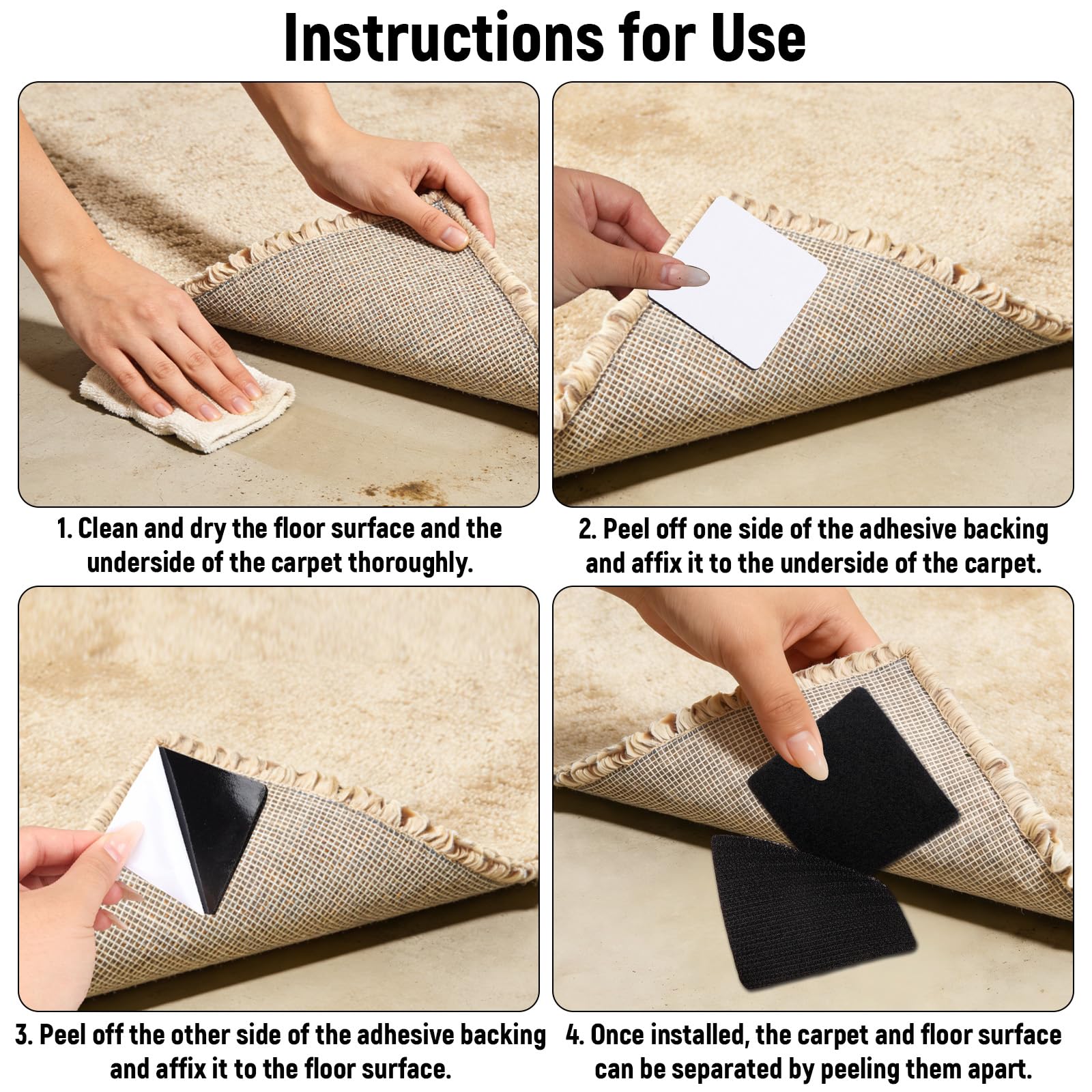 MINGBOLIN Anti Dérapant Tapis 10 Pièces – Adhésifs Réutilisables pour Parquet, Fixation Sûre sur Sol Lisse, Protection Sol