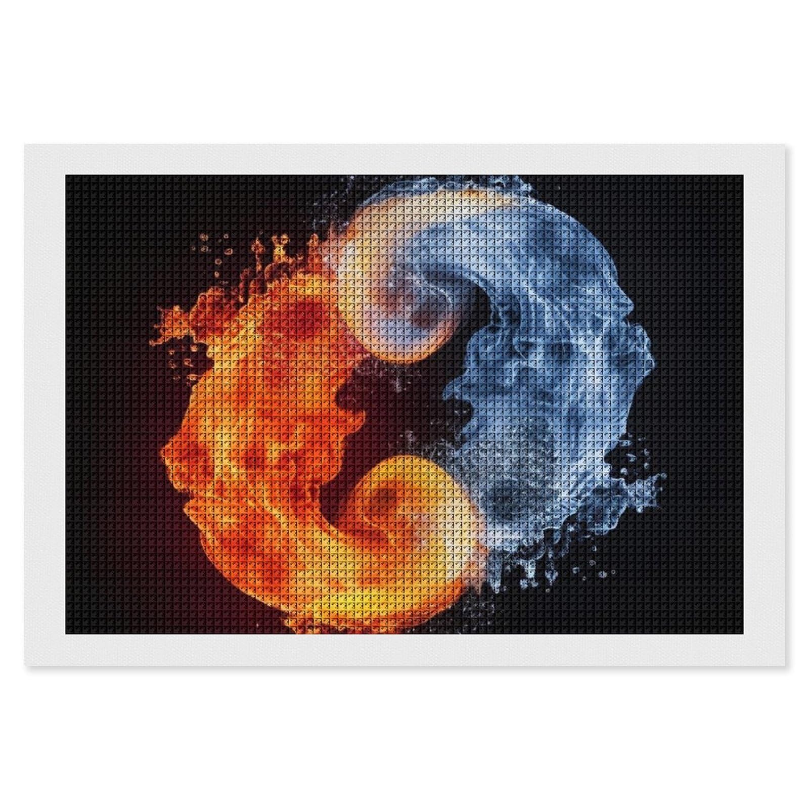 Yin Yang Fire Water Diamond Art Kits for Adults, DIY 5D Diamonds Painting Kits for Beginner, Round Full Drill Diamond Dots Painting, 8"x12" Diamonds Pictures Gem Art and Crafts Wall Decor