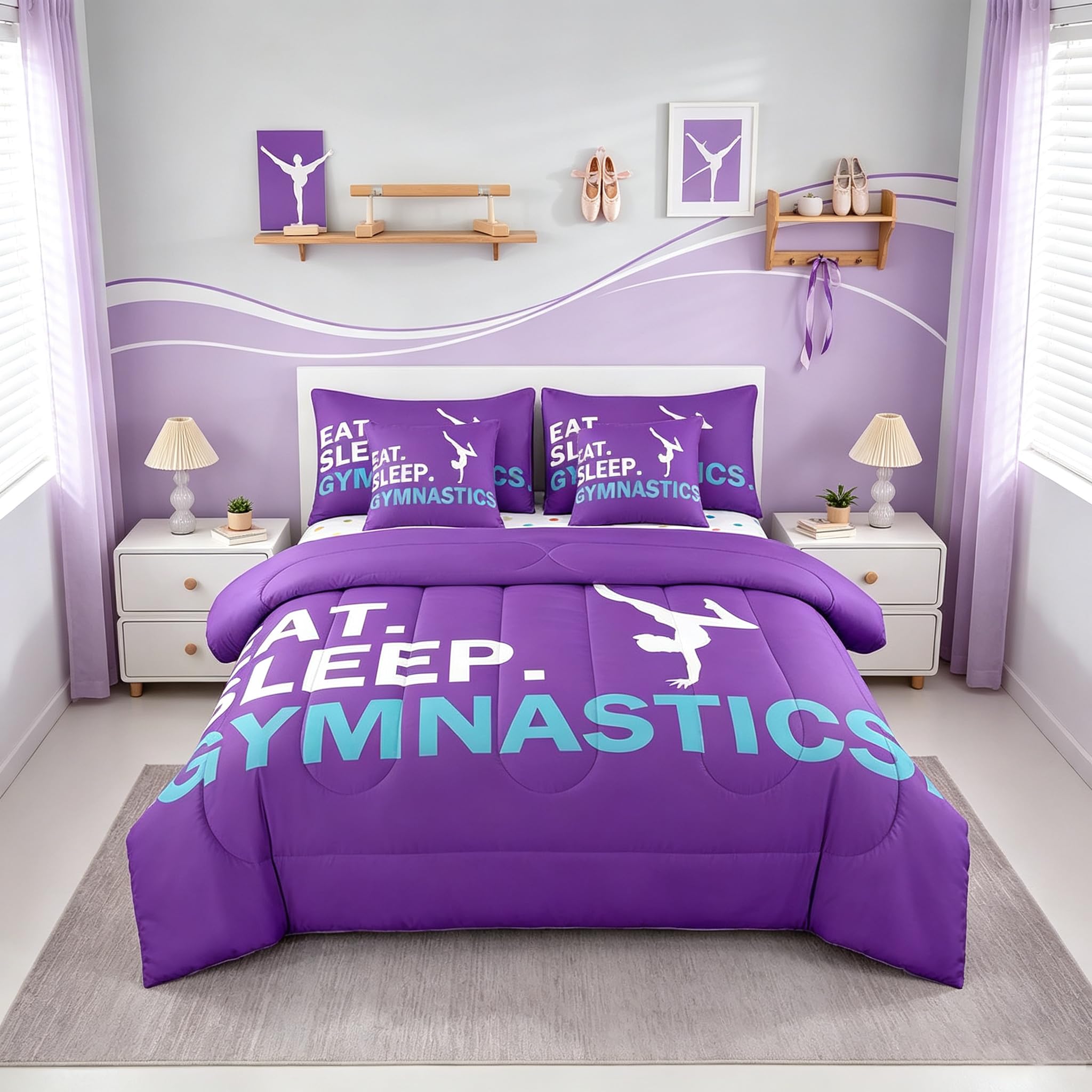 Feelyou Gymnastics Bedding Set Full Size 7 Piece for Kids Women
