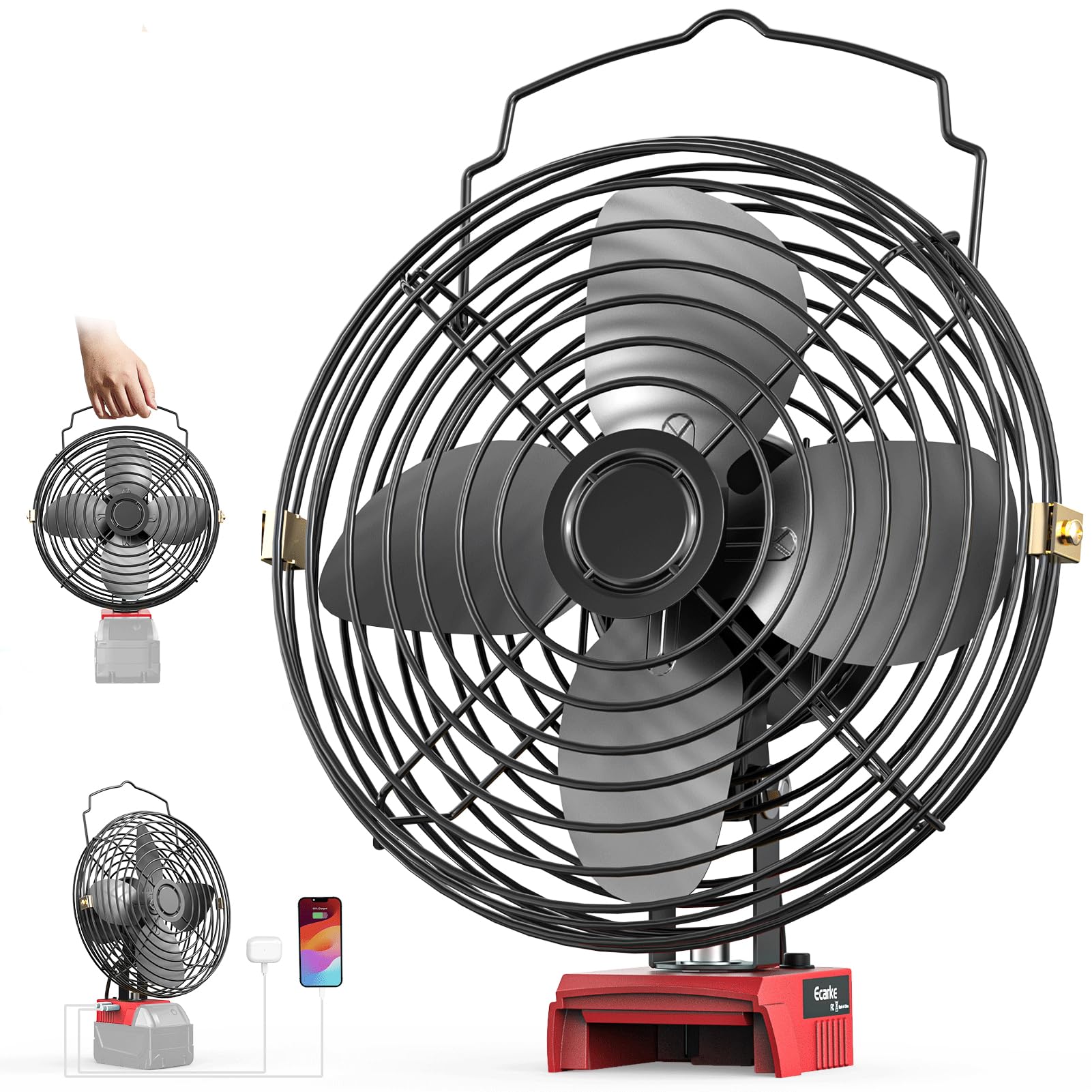 Ventilateur de camping sans fil M18 Ecarke pour atelier et outdoor avec USB C
