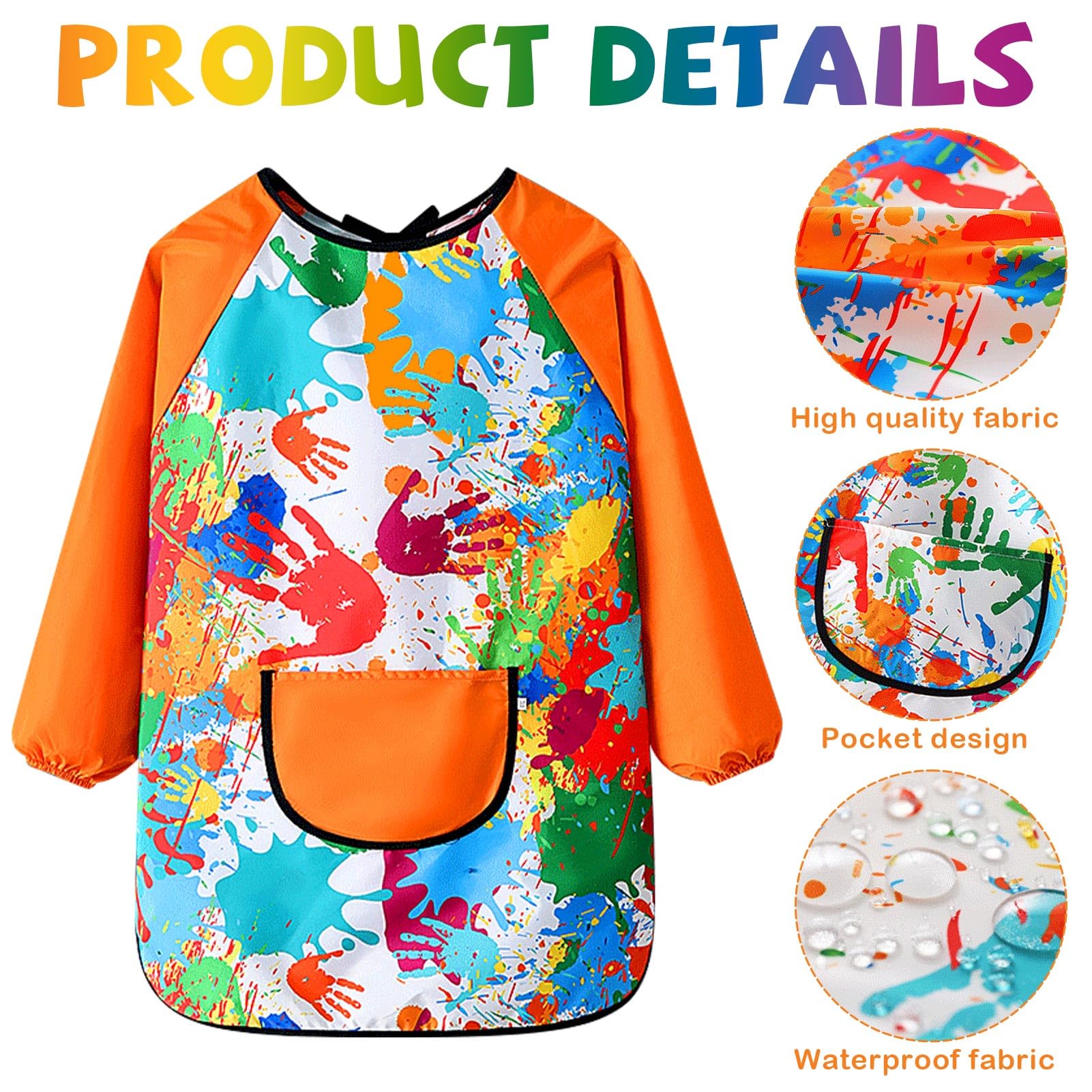 Effluvcy Kids Painting Apron 10Pcs Kids Art Aprons Age 6-11 Age Waterproof Graffiti Aprons Long Sleeves with Pockets,Painting Smock Boys and Girls Play Apron for Craft World Book Day - Image 2