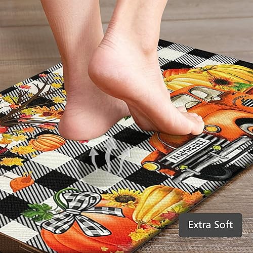 Miniatura 4 de Juego de 2 alfombras de cocina de calabaza, alfombras y tapetes de cocina naranjas, temporada de otoño, vacaciones, fiesta, vintage, granja, búfalo,