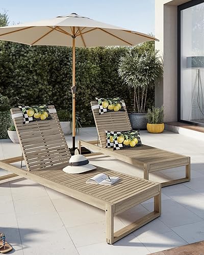 Miniatura 5 de Almohada amarilla de verano con diseño abstracto de limón negro y blanco, a cuadros, para exteriores, tumbona, tumbona, 2 paquetes de almohadas