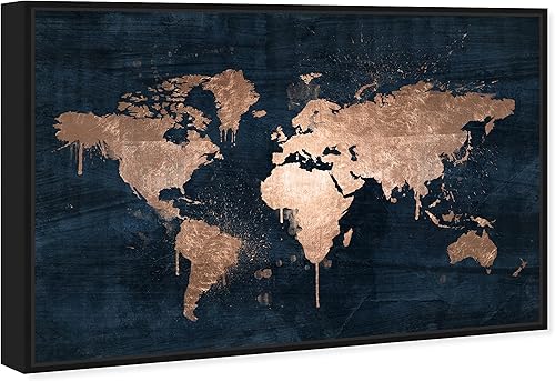 Miniatura 2 de The Oliver Gal Artist Co. Mapas y banderas - Lienzo decorativo enmarcado para pared, diseño de mapamundi Copper, mapas del mundo