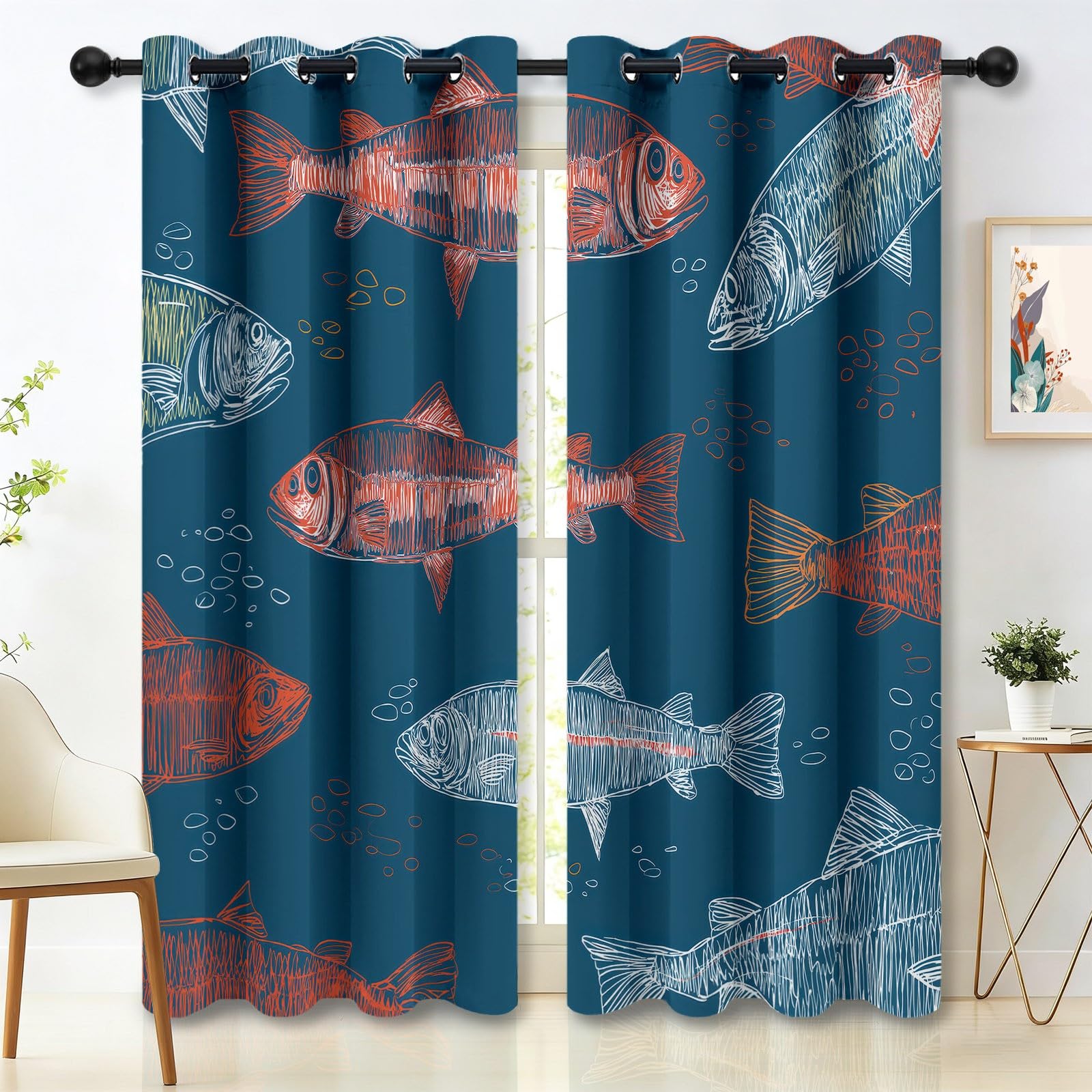 Zasłony termiczne wys. 183 x szer. 117 cm (zestaw 2 szt.), zasłony z kreskówki, całkowicie zaciemniające, zasłony z oczkami do jadalni, niebieskie