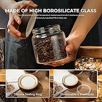 Vista 18 de 2 tarros pequeños de almacenamiento de vidrio con tapas herméticas, recipiente de café de 17 onzas líquidas (16.9 fl oz) con tapa de madera