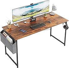COTUBLR Computer Desk with Storage Bag, 55 Inch Home Office Desk, Study Table for Bedroom, Computer Table Desk for Study, Office Table, Rustic Brown