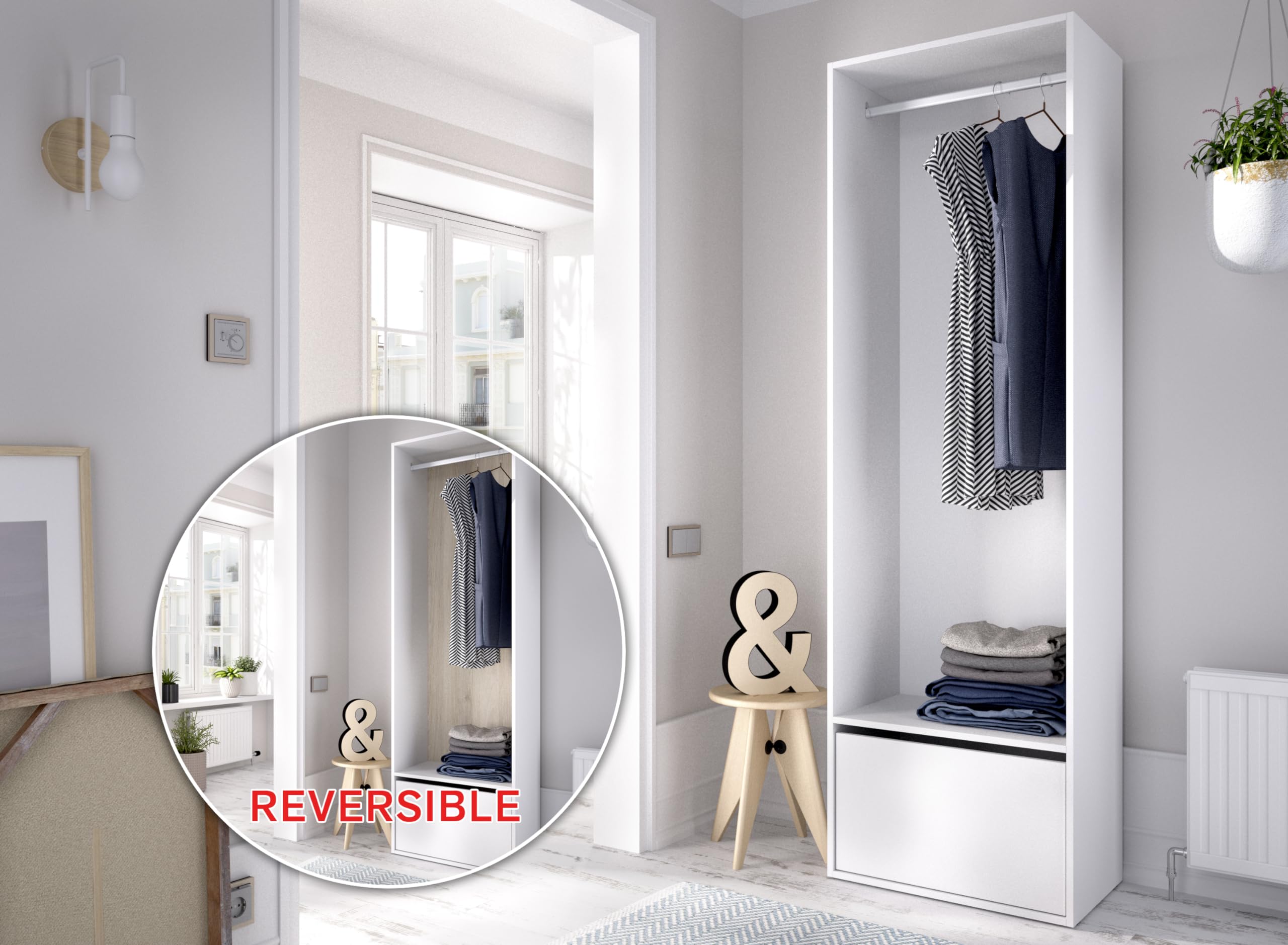DEKIT GRUPO RIMOBEL SUIT - Armario-vestidor con zapatero y con trasera reversible - BLANCO/NATURAL - 205 x 60 x 45