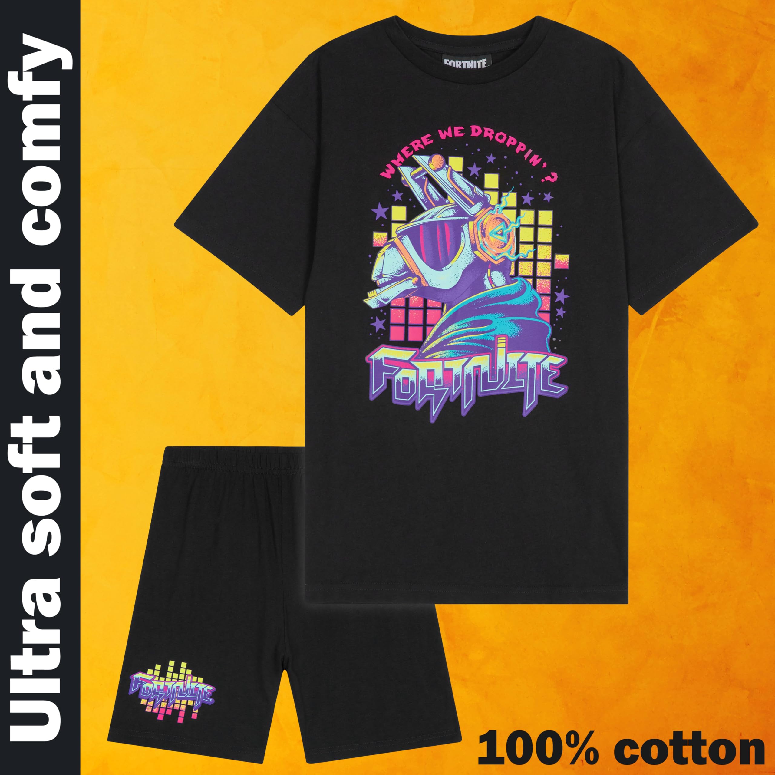 Fortnite Pijama Niño, Pack de 1 o 2, Pijama Corto 2 Piezas Camiseta Manga Corta y Pantalón Corto, Algodón Conjunto Niño Verano, Gamer Regalos