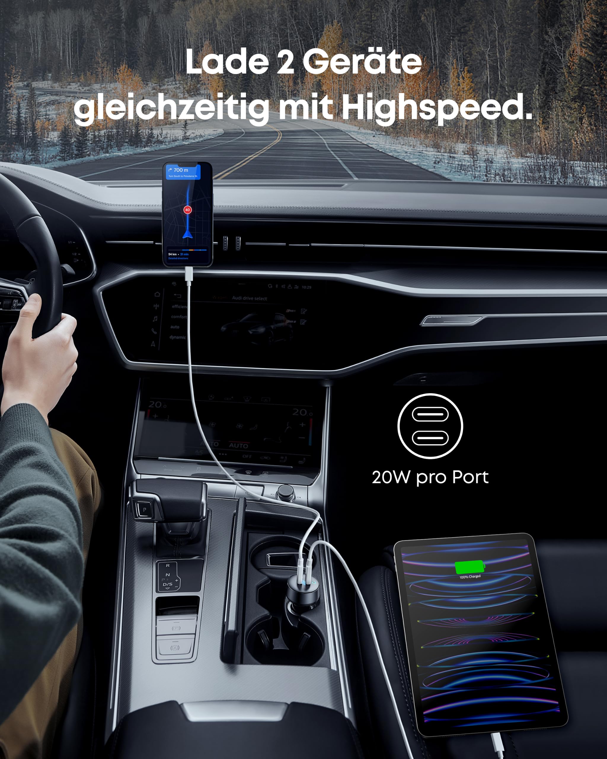 Anker USB C Autoladegerät, PowerIQ 3.0 Typ C Auto Adapter mit 2 Ports 40 W, PowerDrive III Duo mit Netzteil für iPhone 17/16/15 Pro Max, Galaxy S26/25/24, Pixel, iPad Pro und mehr