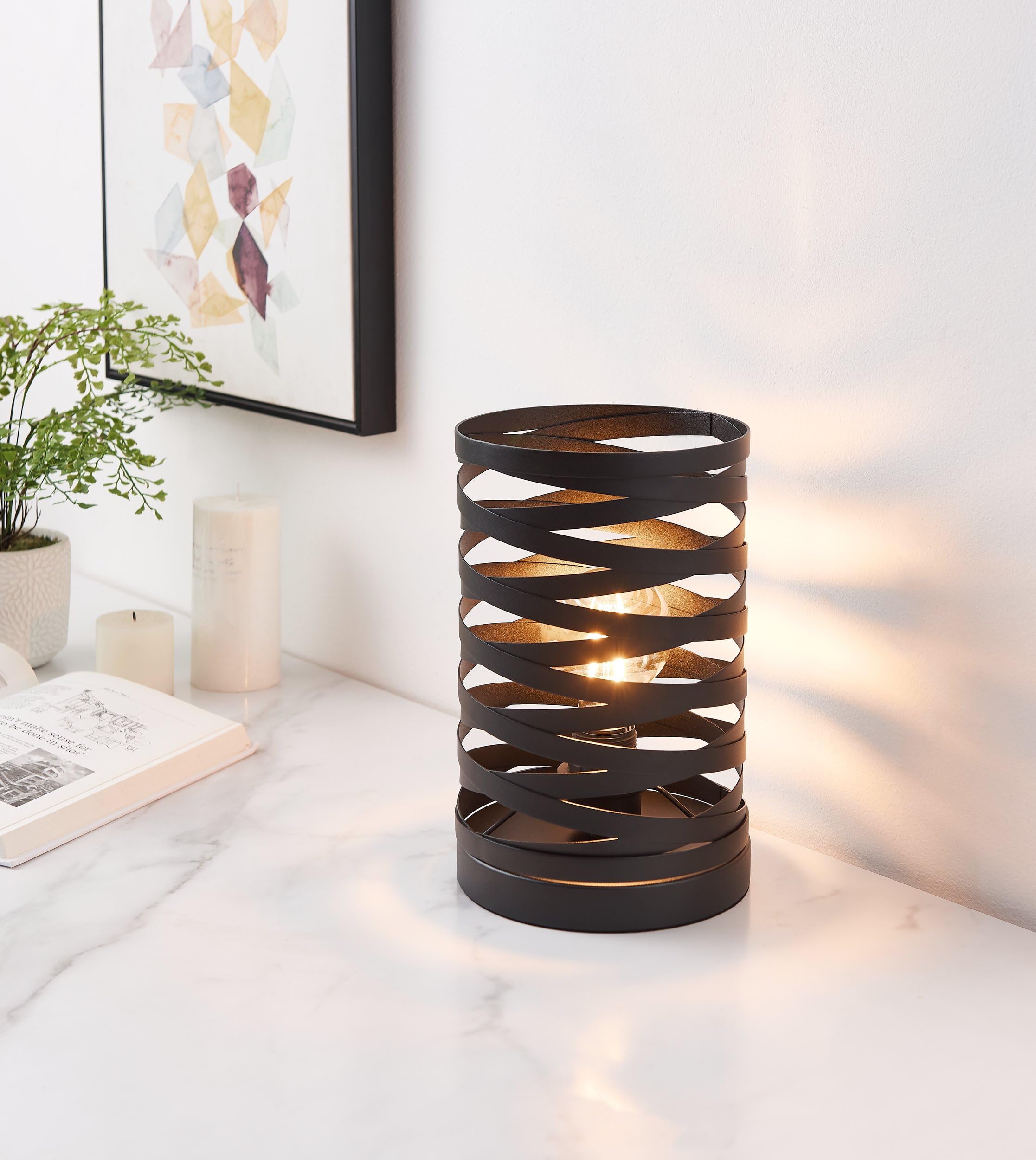 Eglo lampada da tavolo Cremella, lampada da tavolo a fiamma | vintage, industriale, lampada da comodino in nero, lampada da soggiorno, lampada con interruttore, versione E27