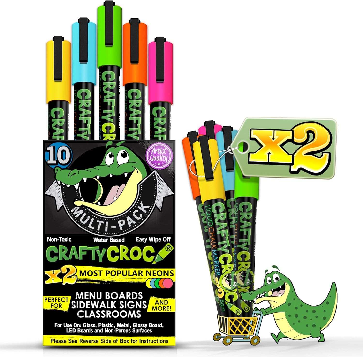 Chalk Markers Bundle, 10 Pack Neon Fine Tips and 10 Pack Double Neon Medium Tips