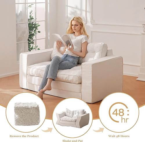 Miniatura 6 de YOSHOOT Sofá biplaza convertible de 55 pulgadas, sofá cama futón para sala de estar, sofá cama extraíble 3 en 1 con respaldo y almohadas, color