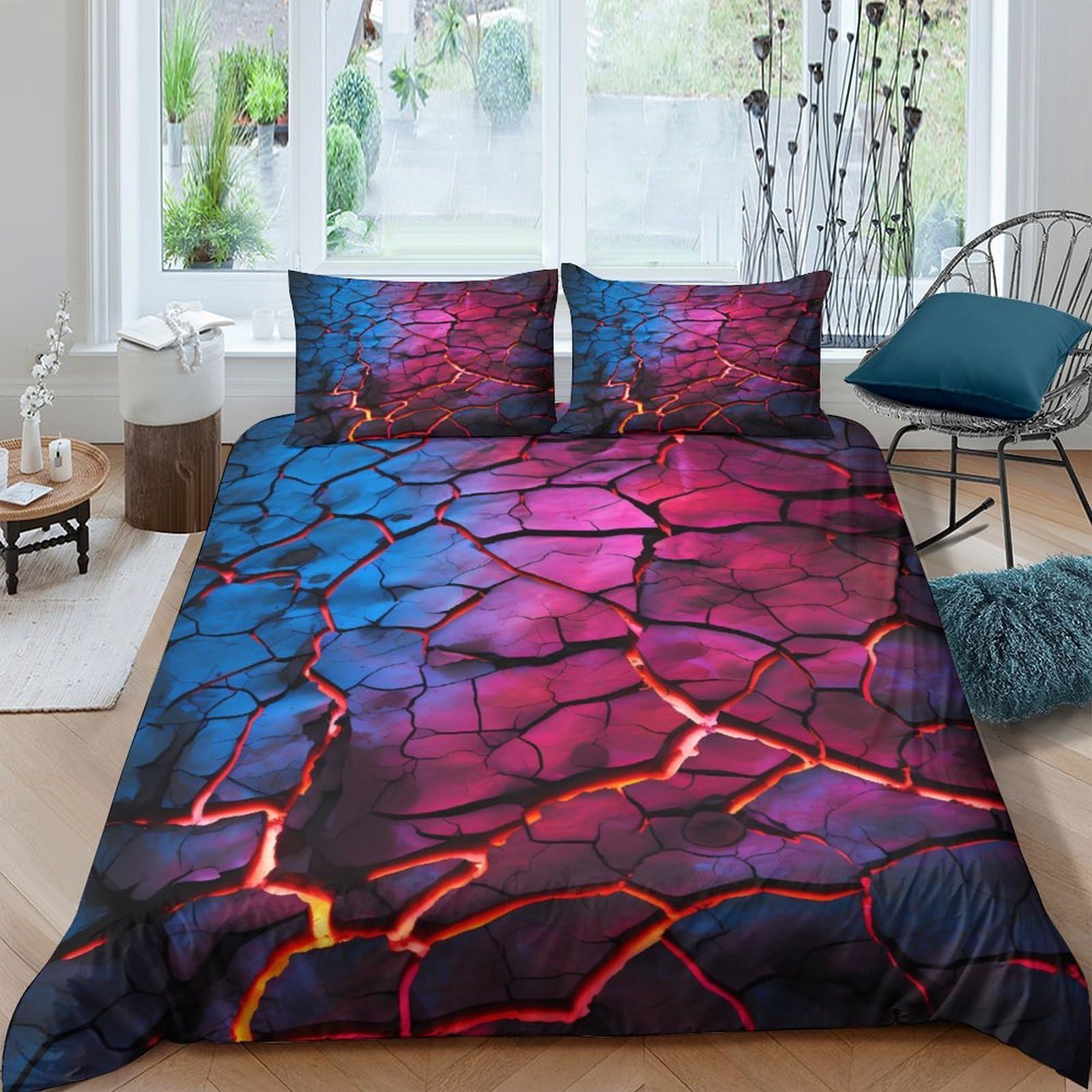 Ctjqhvkz Style-7 3D Printed Lava Cracked Fitted Sheet Microfiber Soft Abstract Magma Mattress Cover Bedroom Decor For Adults Teens Single（135X200cm）