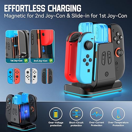 Miniatura 5 de Compatible con interruptor 21 Base de cargador Joycon controlador, soporte de carga magnético 8 en 1 para JoyCon 2, Switch 1 y OLED Joy con