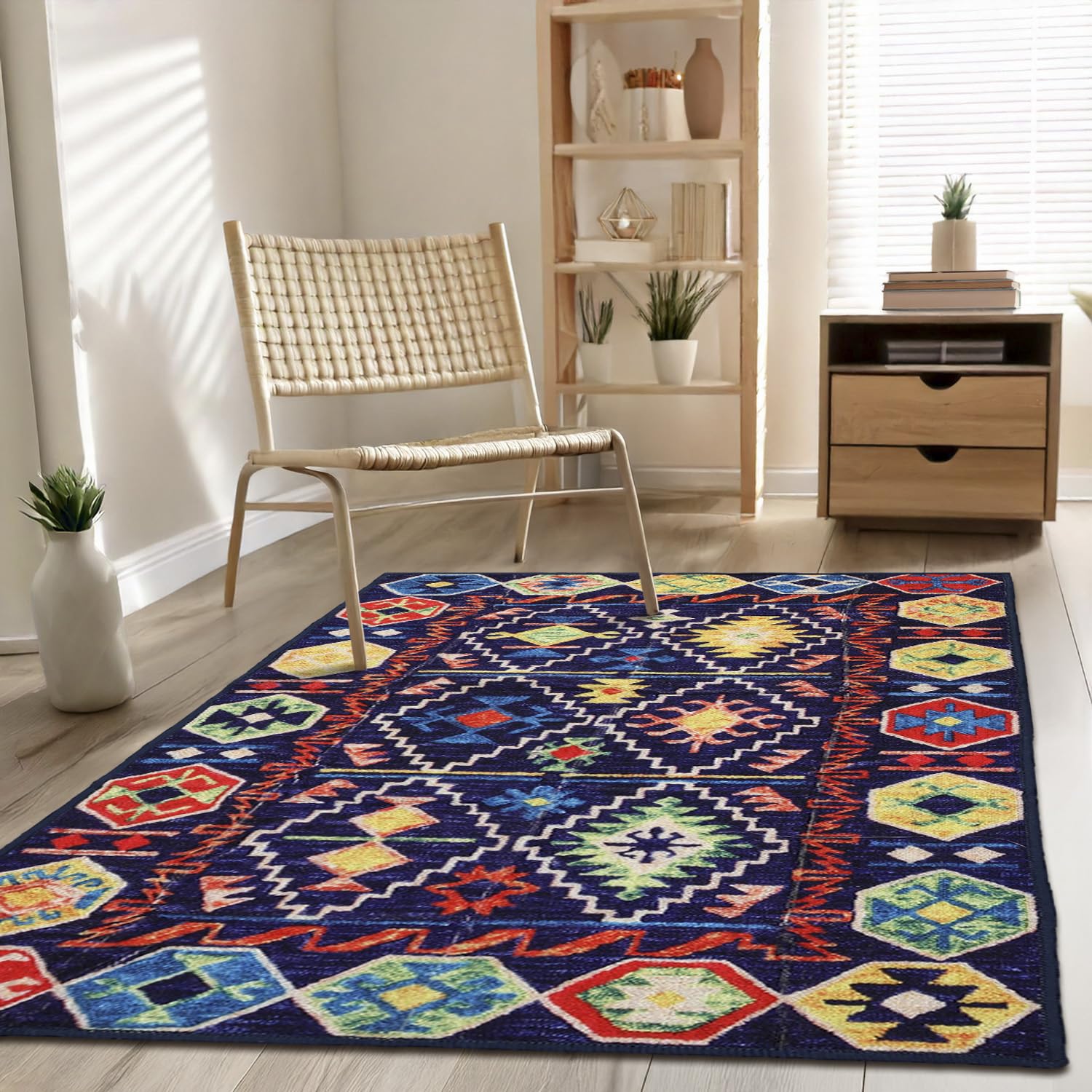 Status Contract Rugs for Living Room|(Size) Printed Carpet for Living Room Decor|Anti Skid Backing Home Essentials| Boho Rugs for Living Room (Vintage 407), Polyester, Multicolor, Rectangular