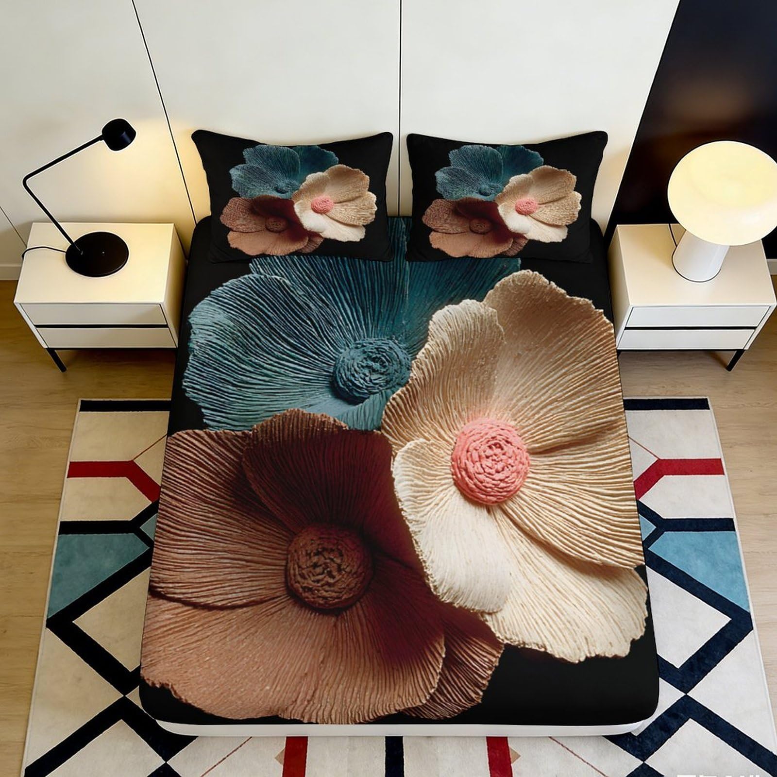 Ctjqhvmx Style-6 3D Printed Floral Fitted Sheet Microfiber Deep Pocket Non-Slip Bedroom Bedding Floral Mattress Fitted Cover Washable For All Ages 90X200x25cm 90X200x25cm