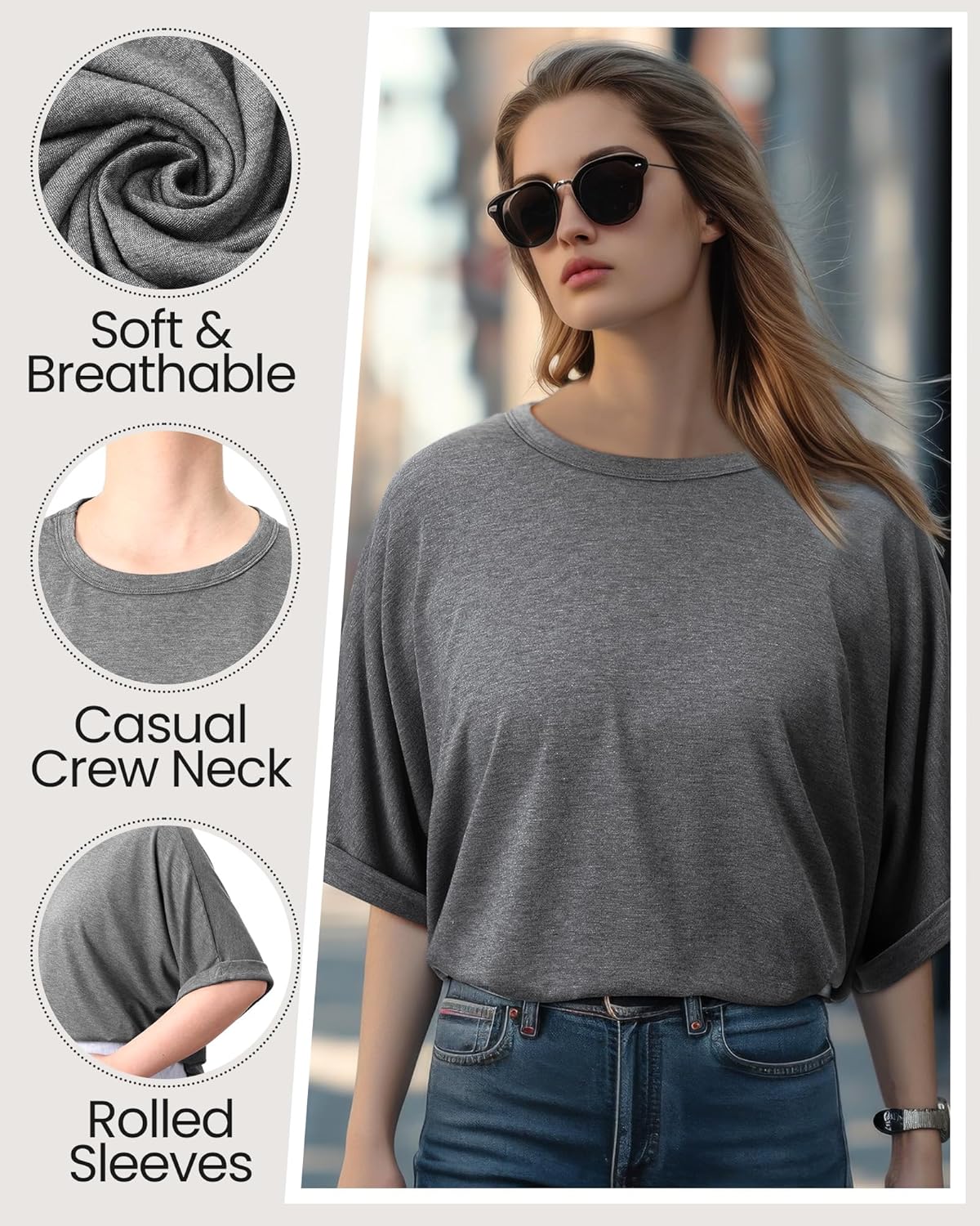 JaGely 4 Pcs Women Oversized T-Shirt Short Sleeve Crew Neck Tee Tops Summer Casual Loose Tee T-Shirt - Image 2