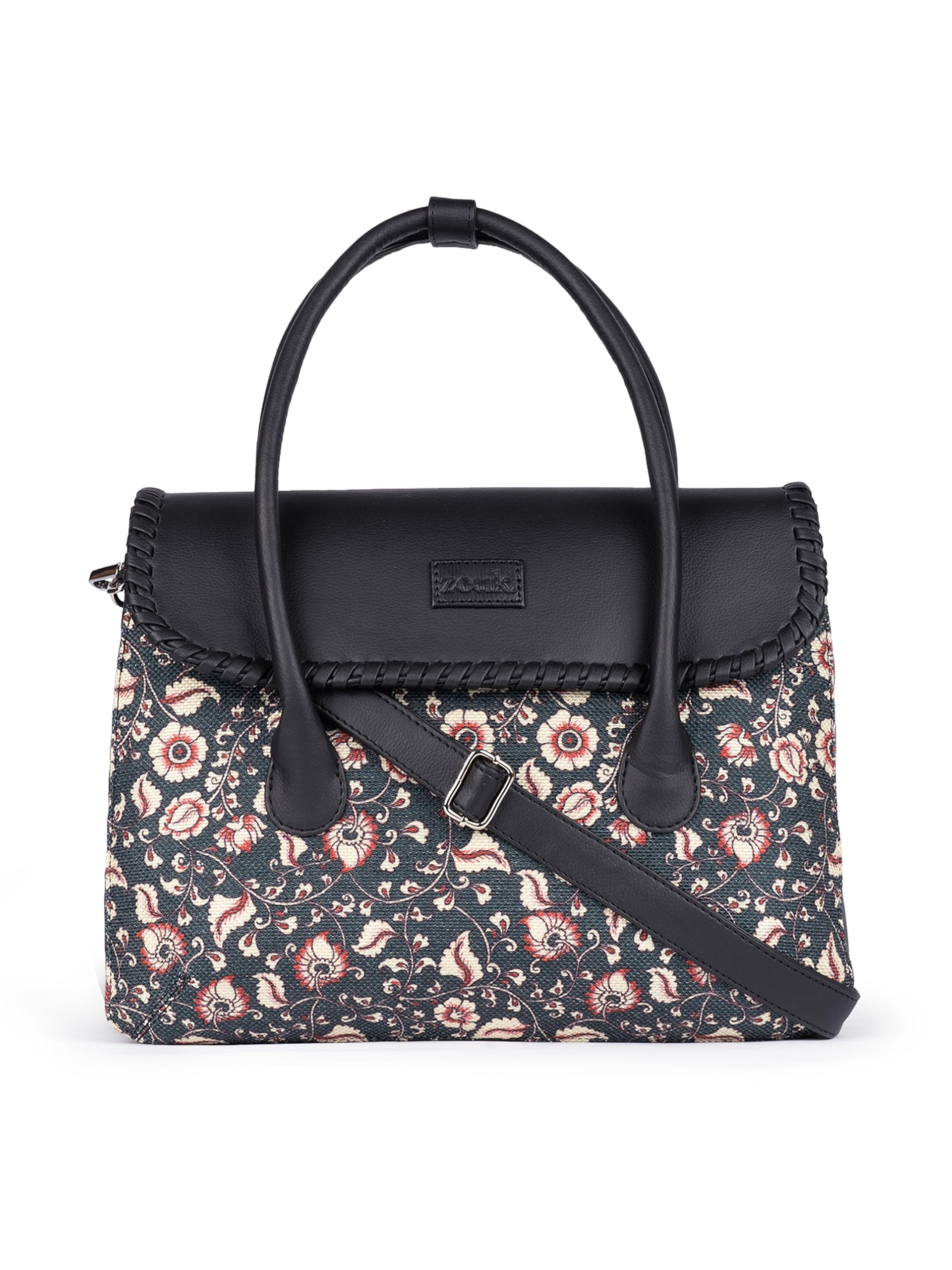 ZOUKPrinted Jute Handcrafted Vegan Leather Multicolor Women's Satchel Bag | Ladies Purse Handbag | Double Handle Detachable Strap