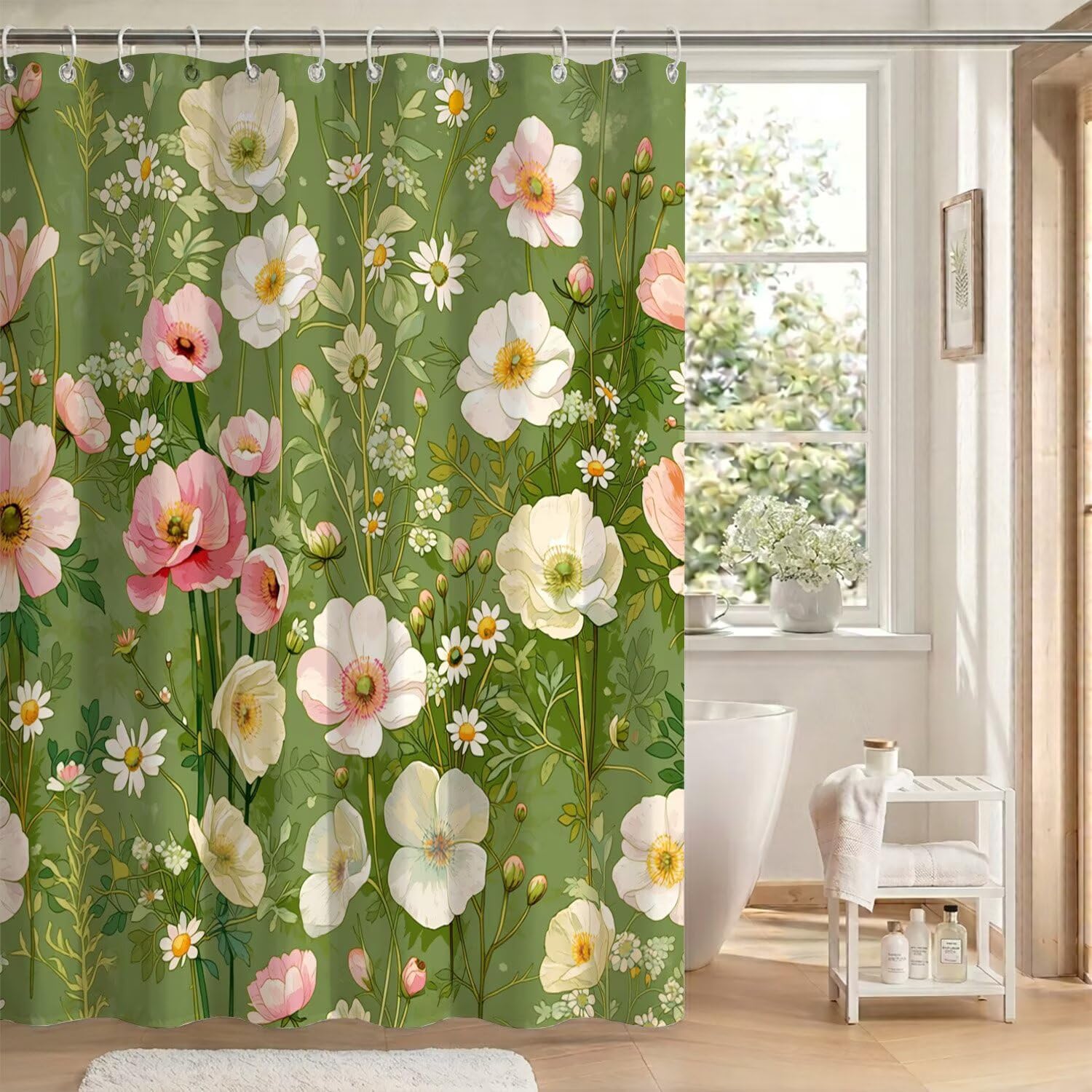 Rideau de douche anti-moisissure tissu polyester moutarde lesté pour baignoire