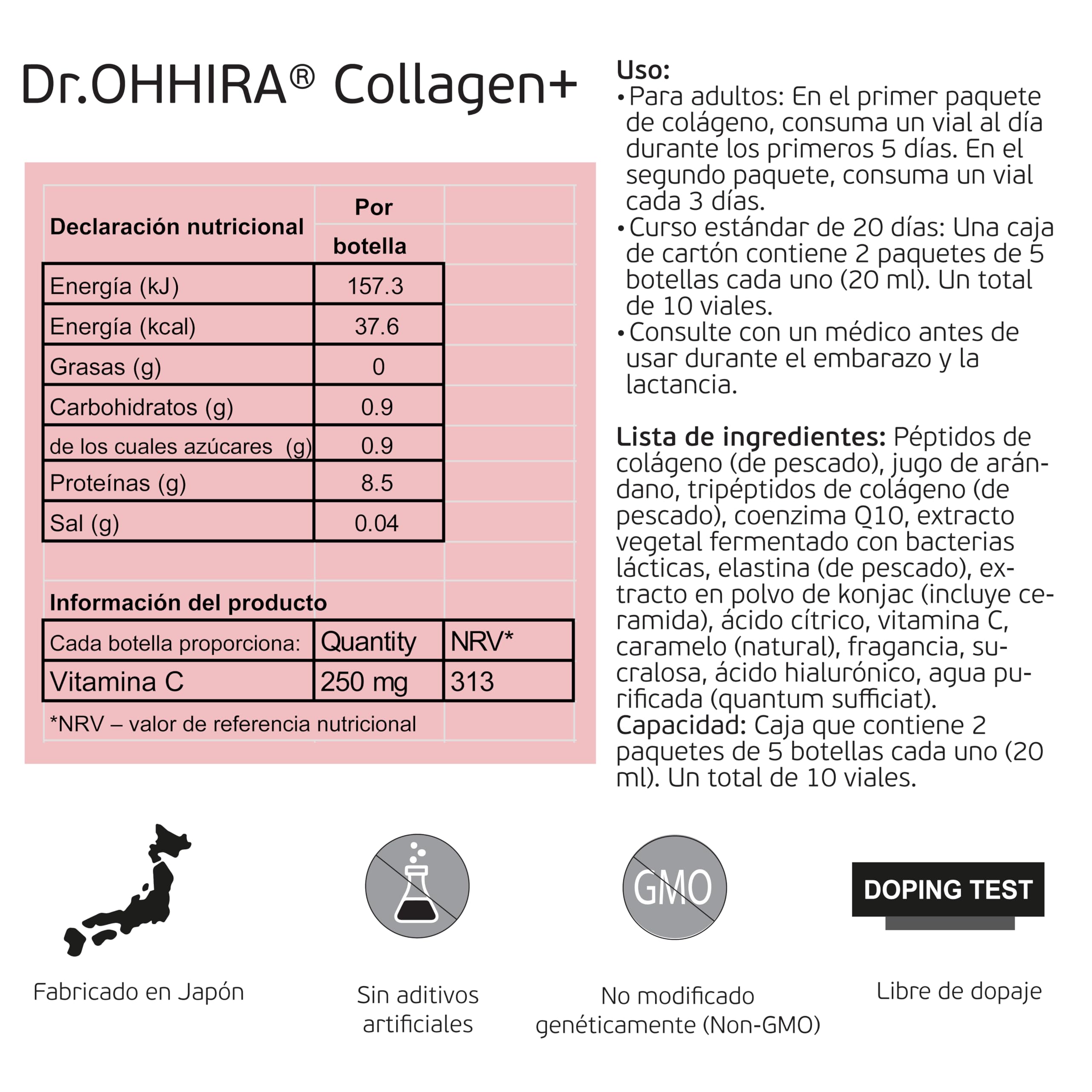 Colágeno Marino Hidrolizado Bebible Ácido Hialurónico 10x20ml | Péptidos de Colágeno con Ácido Hialurónico, Vitamina C y CoQ10, Líquido, Para Piel, Cabello, Uñas y Articulaciones, 7750 mg