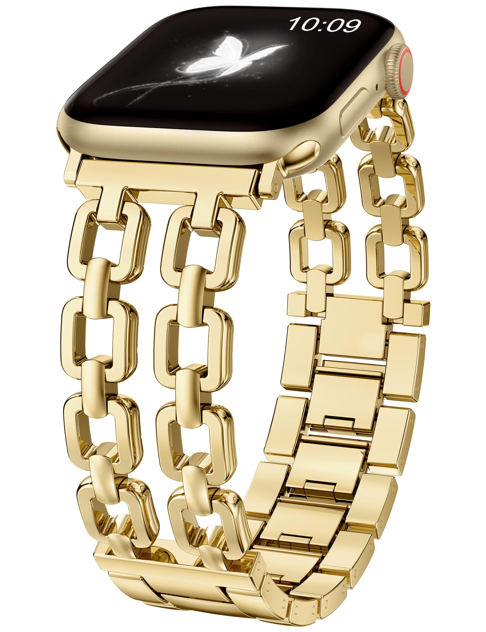 Wearlizer Compatible with Apple Watch Bands 41/40/38/44/45/46/49/42mm Women, Dressy Fancy Metal Chain Pretty Strap Designer Gold Silver Bracelet for