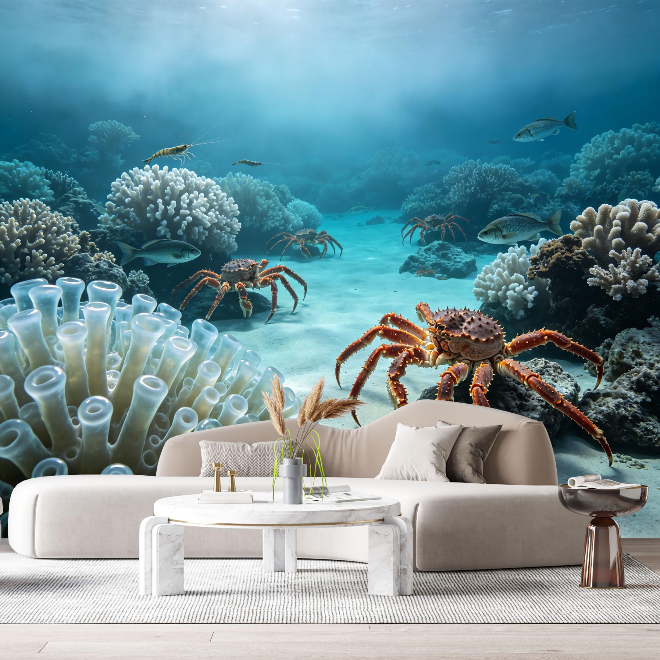 Custom Size Wall Murals Ocean Marine 3D Trompe L'Oeil King Crab Coral Reef SelfAdhesiveWall Fabric Removable Wallpaper Wall Decor for Living Room Bedroom Bathroom