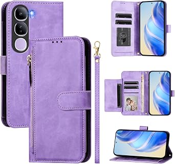 Compatible with Vivo V40 Lite 4G India Phone Case Holster,Compatible with Vivo V40 Lite 5G India V2417 Flip PU Leather Zipper Wallet Case Case Purple