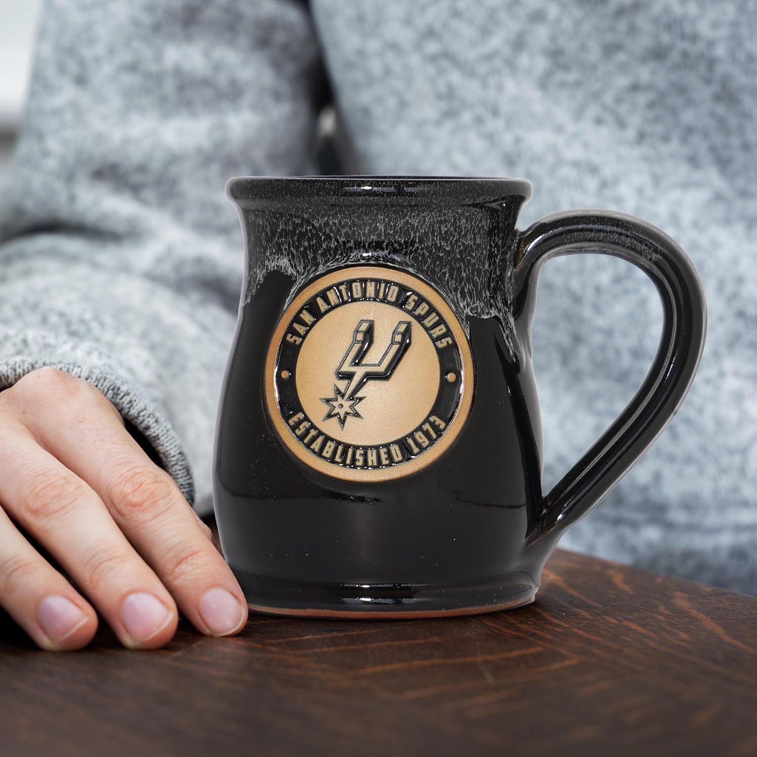 Greater Distance NBA Teams 14-oz Two-Tone Tall Belly Mug, Handmade Large Ceramic Coffee Mug with Team Logo for True Fans, Premium Deneen Pottery Made in USA