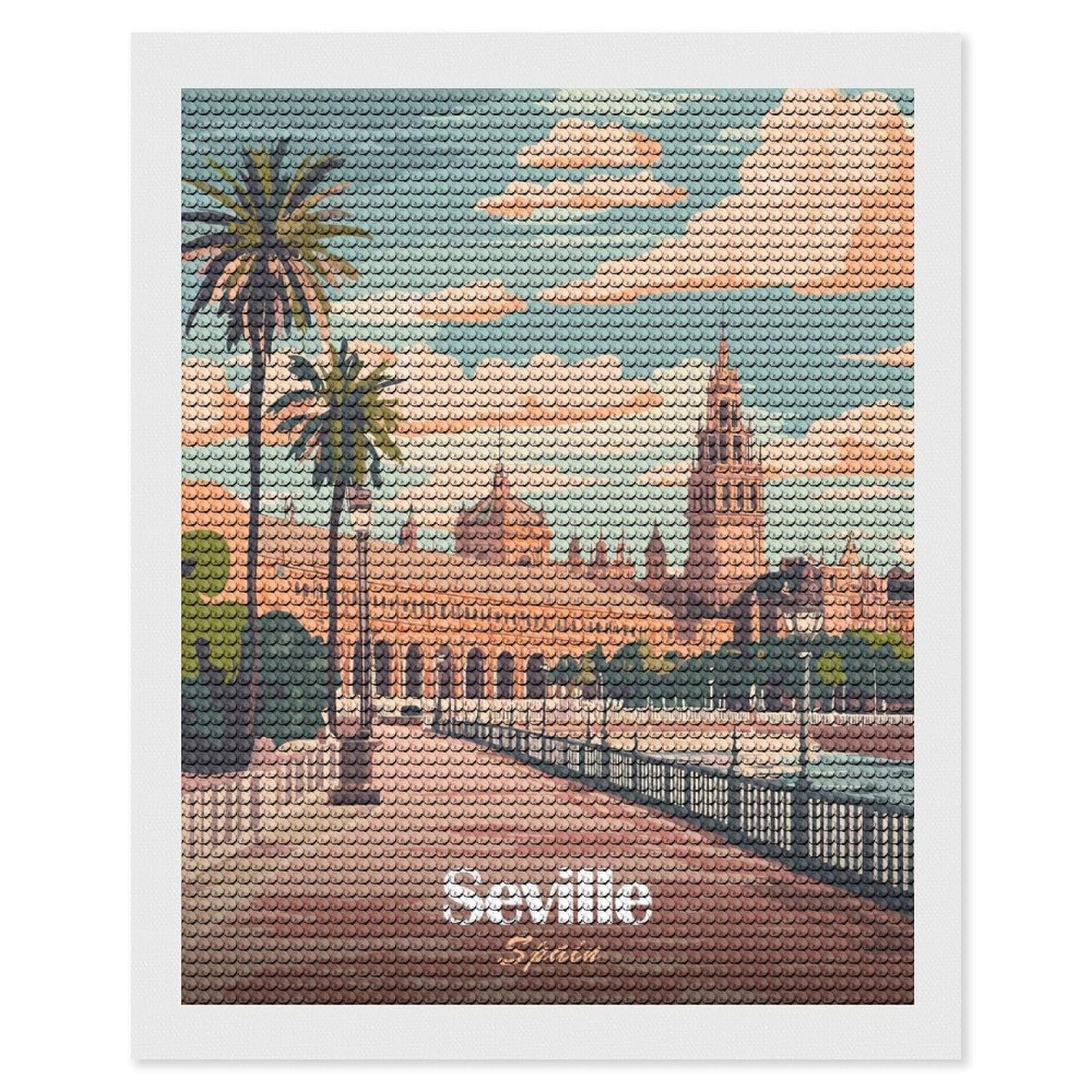 Junmoney Seville, Spain Travel 5D Diamond Painting Kit 16"x20", Relaxing DIY, Mindful Craft Project, Full Kit Included, Thoughtful Present