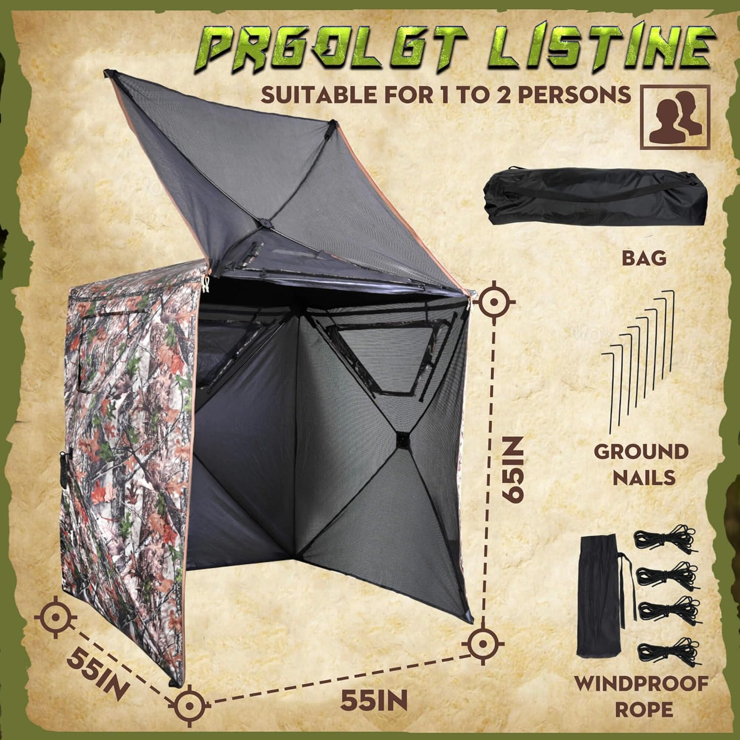 Lenotos Hunting Blind, 2 Person Pop Up Blinds 360 Degree See Through, Portable Durable Hunting Ground Blinds for Deer & Turkey Hunting