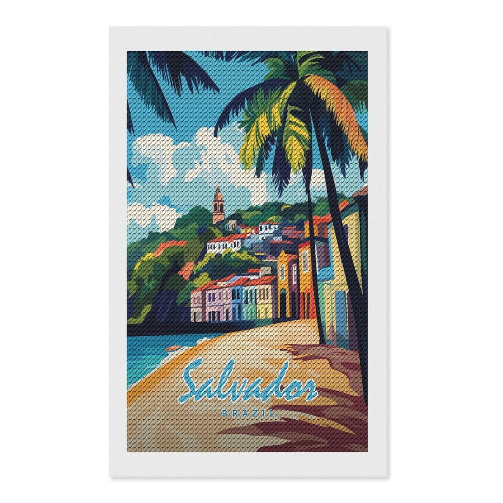 Junmoney Salvador, Brazil Travel (2) Round Drill Diamond Painting 12"x20", for Craft Lovers, Stress Relief Craft, Bedroom Decor, Festive Craft Gift