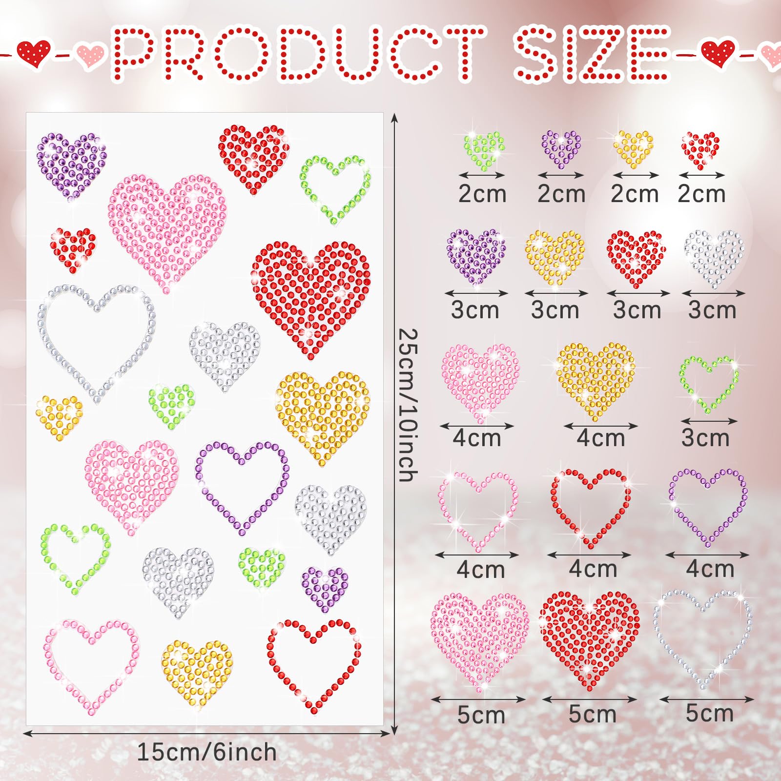 Epakh Valentine‘s Day Self Adhesive Heart Stickers Glitter Bling Heart Crystal Rhinestone Sticker for Decal Decor Handicrafts Holiday Window Car Accessories Gift Boxes