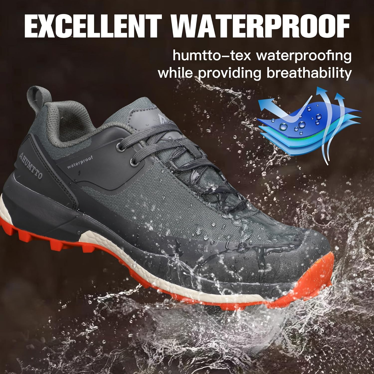 HUMTTO Men's All-Terrain Waterproof Hiking Shoes Lightweight Breathable Anti Slip Outdoor Trekking Trails Shoes - Image 5