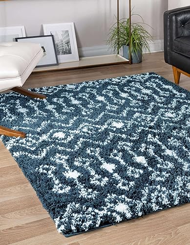 Miniatura 3 de Unique Loom Alfombra marroquí Trellis Shag Collection - Meknes (3 pies 3 pulgadas, cuadrado, azul marinomarfil)